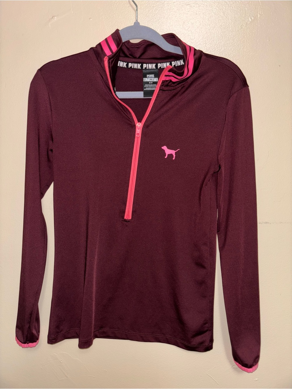 PINK Victoria's Secret Maroon Quarter-Zip Pullover with Pink Accents